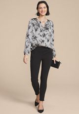 Gray Satin Floral Print Blouse, , small