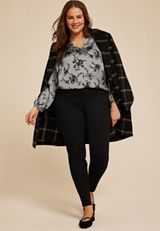 Plus Size Gray Satin Floral Print Blouse, , small