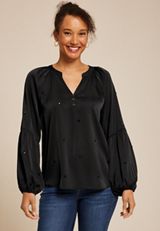 Sequin Embellished Balloon Sleeve Blouse, , small