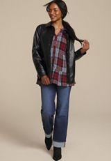 Plaid Tiered Button Front Blouse, BROWN RUBY COMBO, small