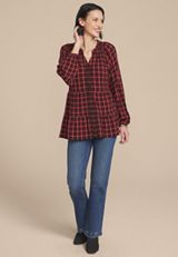 Plaid Tiered Button Front Blouse, , small