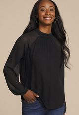 Mock Neck Long Sheer Sleeve Blouse, C106, small