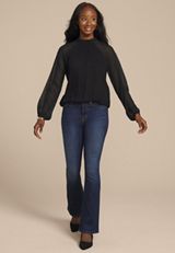 Mock Neck Long Sheer Sleeve Blouse, C106, small
