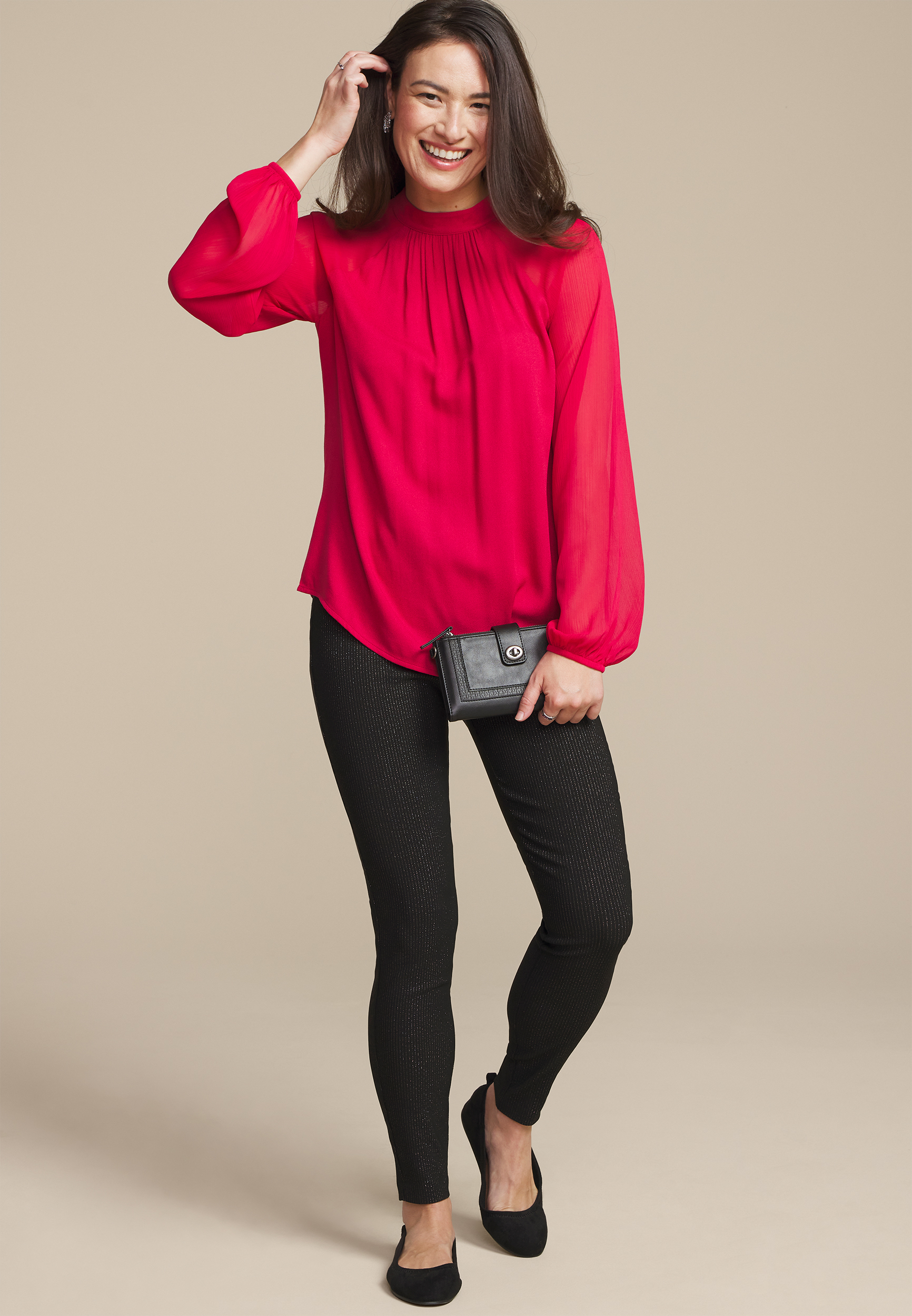 Mock Neck Long Sheer Sleeve Blouse maurices