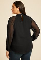 Plus Size Mock Neck Long Sheer Sleeve Blouse, C106, small