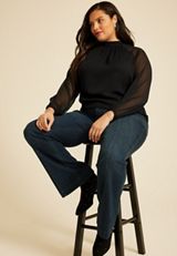 Plus Size Mock Neck Long Sheer Sleeve Blouse, C106, small
