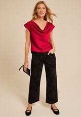 Satin Cowl Neck Blouse, , small