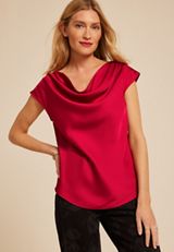Satin Cowl Neck Blouse, , small