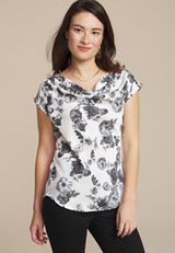 Floral Satin Cowl Neck Blouse, , small