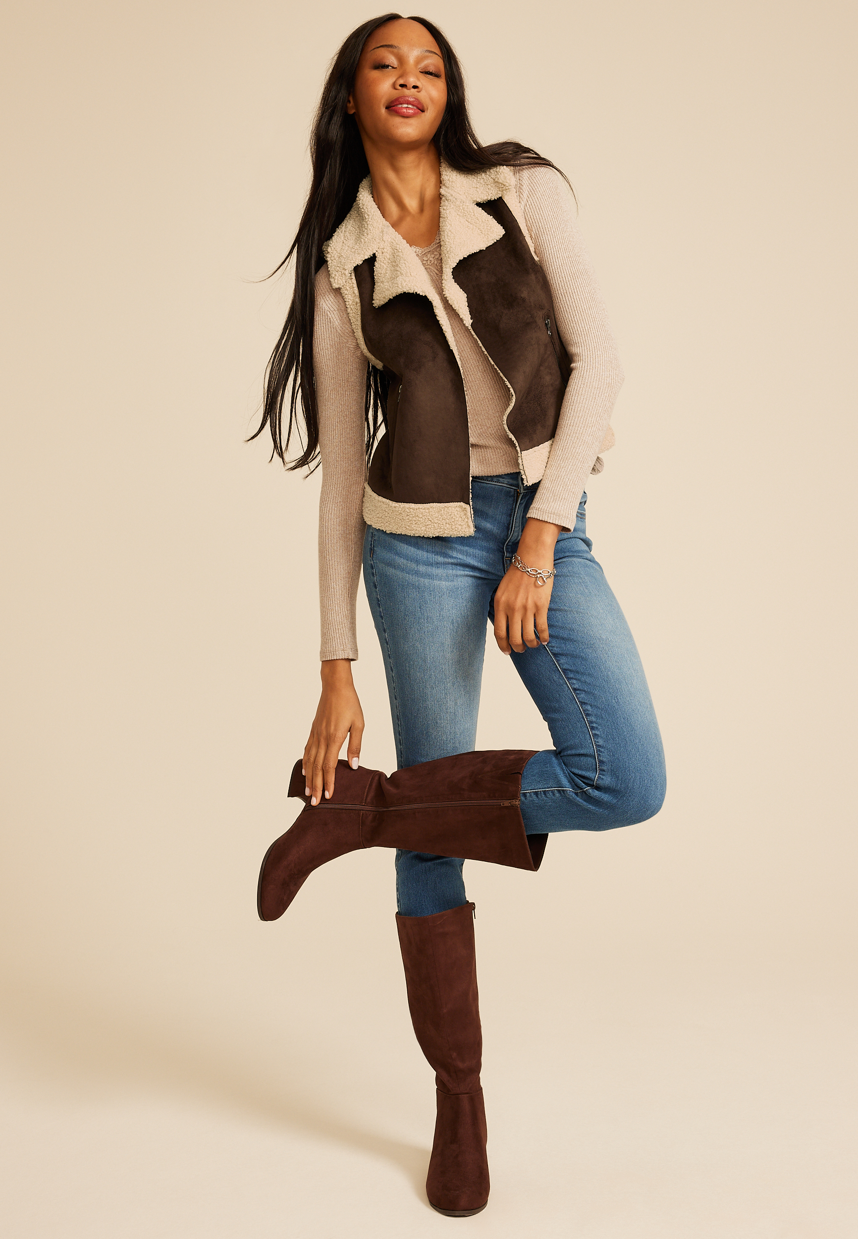 Faux Suede Bonded Shearling Vest | maurices