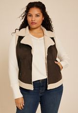 Plus Size Faux Suede Bonded Shearling Vest, , small