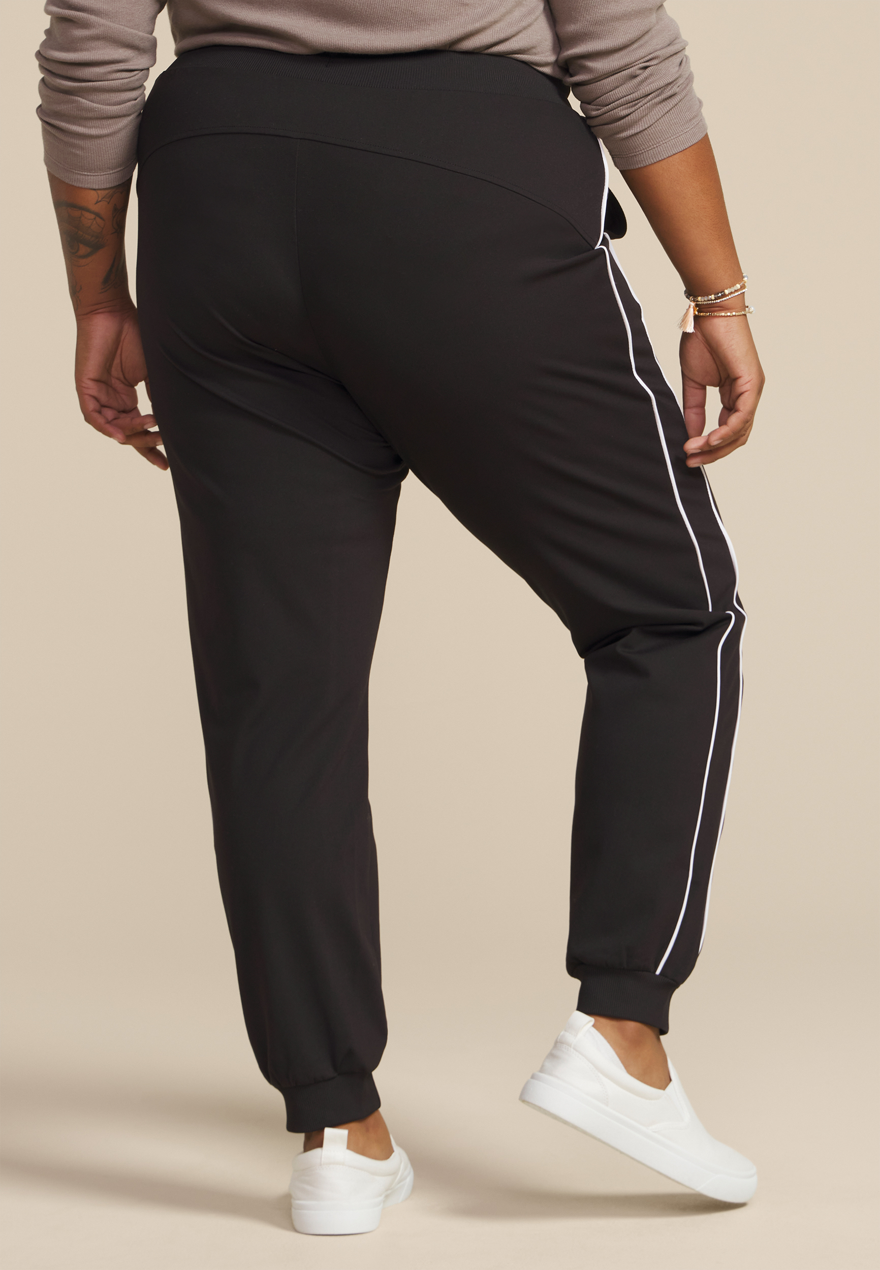 Plus Size High Rise Piping Traveler Pull On Pant, , large