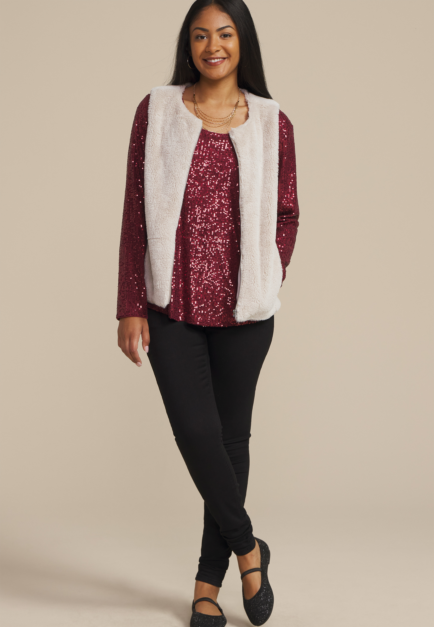 Studio Y Sequin Scoop Neck Top