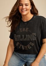 Plus Size The Rock Rolling Stones Rhinestone Oversized Fit Graphic Tee, C106, small