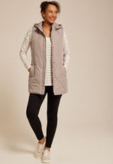 Quilted Long Hooded Vest, C8064, small