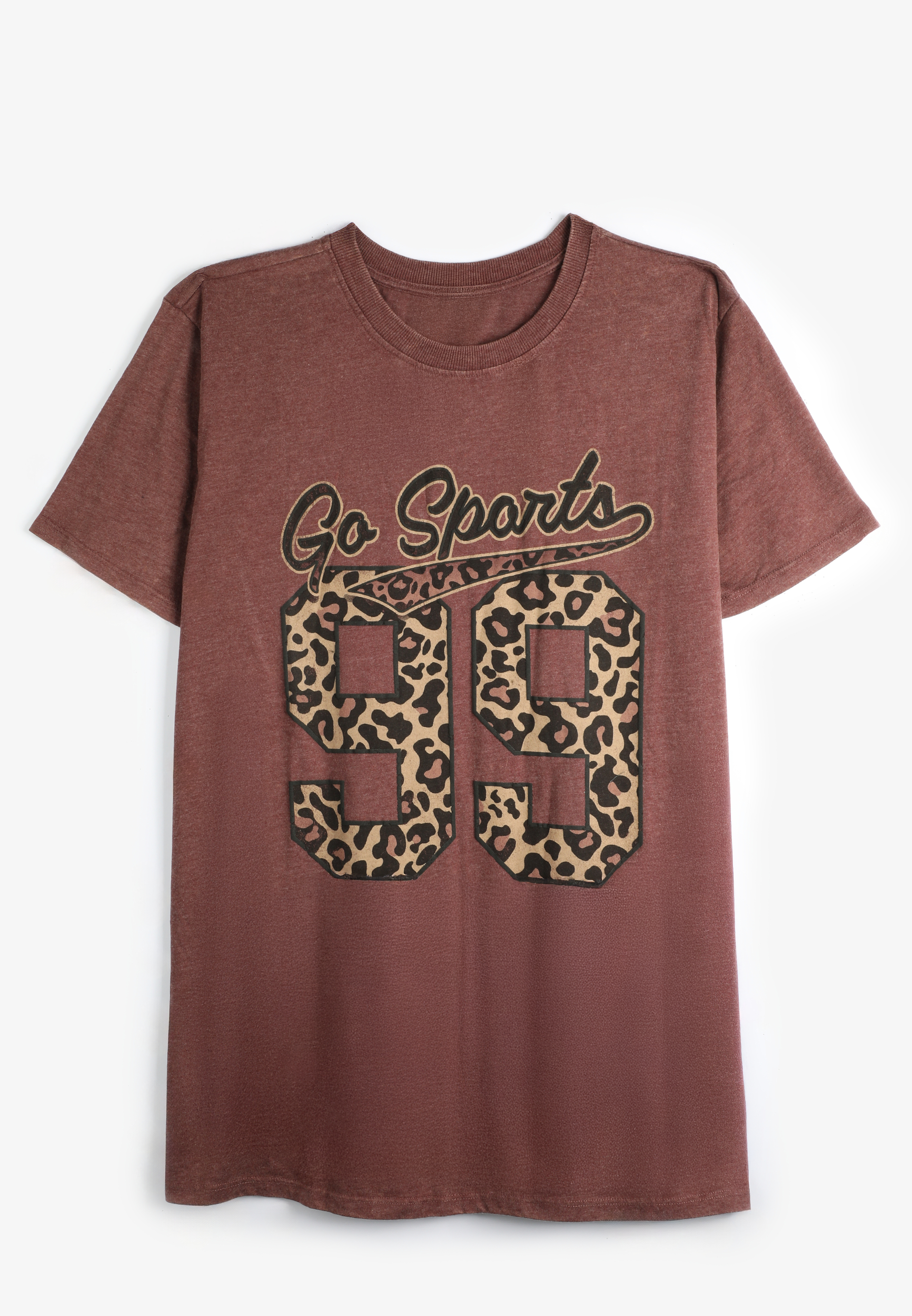 Go Sports Leopard Print Oversized Fit Graphic Tee, BURGUNDY, large
