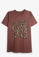 Go Sports Leopard Print Oversized Fit Graphic Tee, BURGUNDY, small