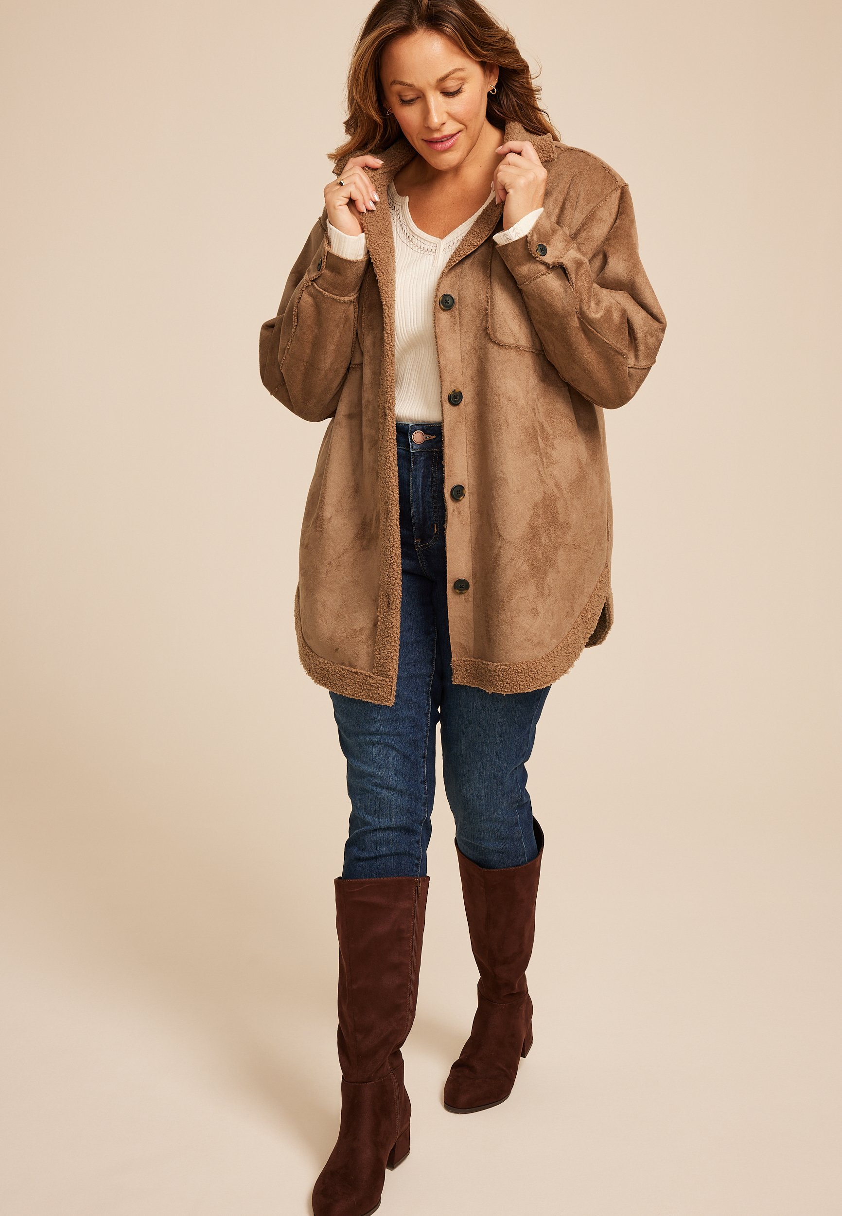 Plus Size Cognac Shearling Jacket | maurices