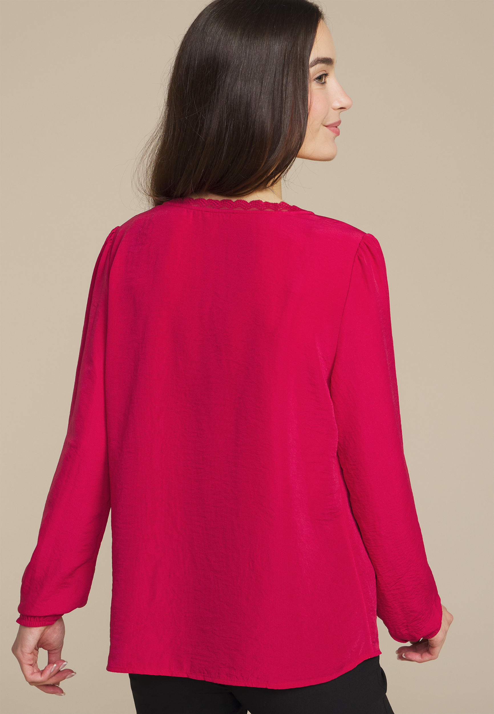V Neck Lace Button Front Blouse, C4486, large