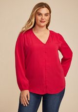 Plus Size V Neck Lace Button Front Blouse, C4486, small