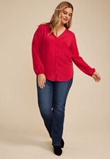 Plus Size V Neck Lace Button Front Blouse, C4486, small