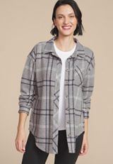 Plush Knit Plaid Boyfriend Button Down Shirt, C1942, small