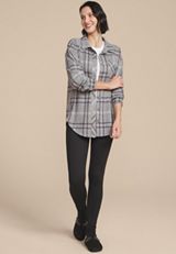 Plush Knit Plaid Boyfriend Button Down Shirt, C1942, small