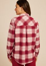 Plush Knit Plaid Boyfriend Button Down Shirt, C5485, small