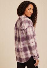 Plush Knit Plaid Boyfriend Button Down Shirt, C9028, small