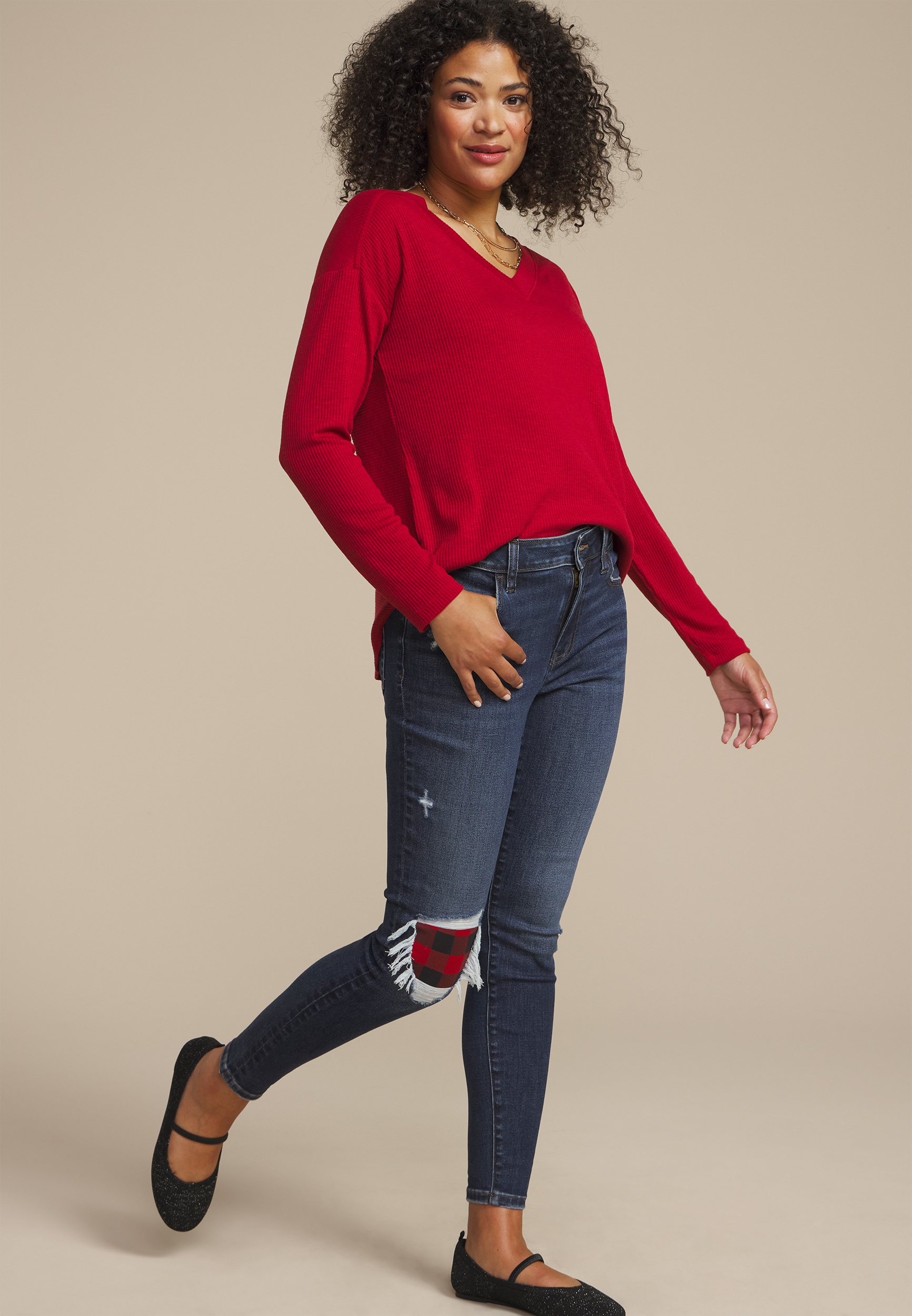 m jeans by maurices&trade; Dark Cool Comfort Buffalo Plaid Backed Jegging, , large