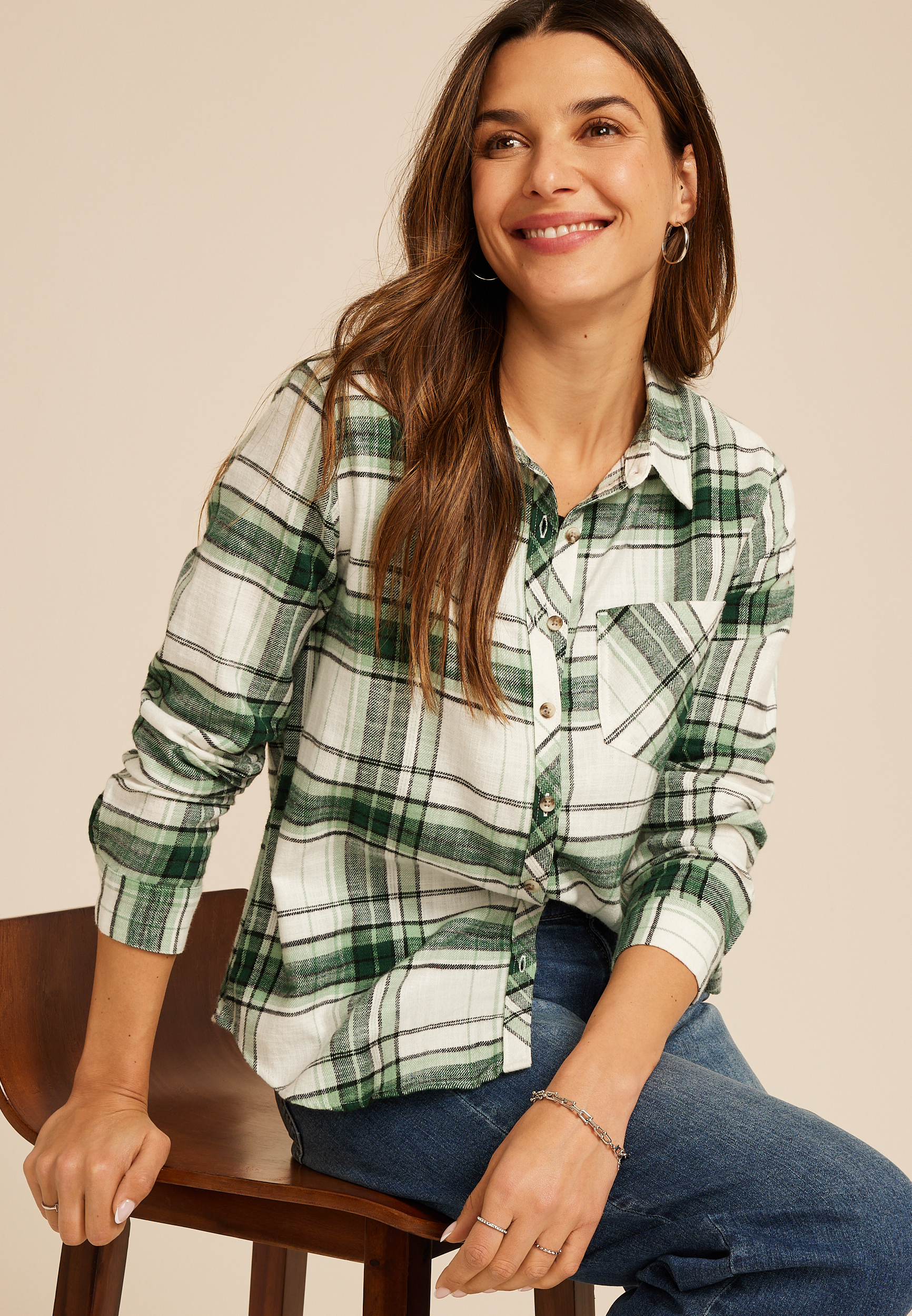 Cabin Plaid Classic Button Up Shirt, C4243, large