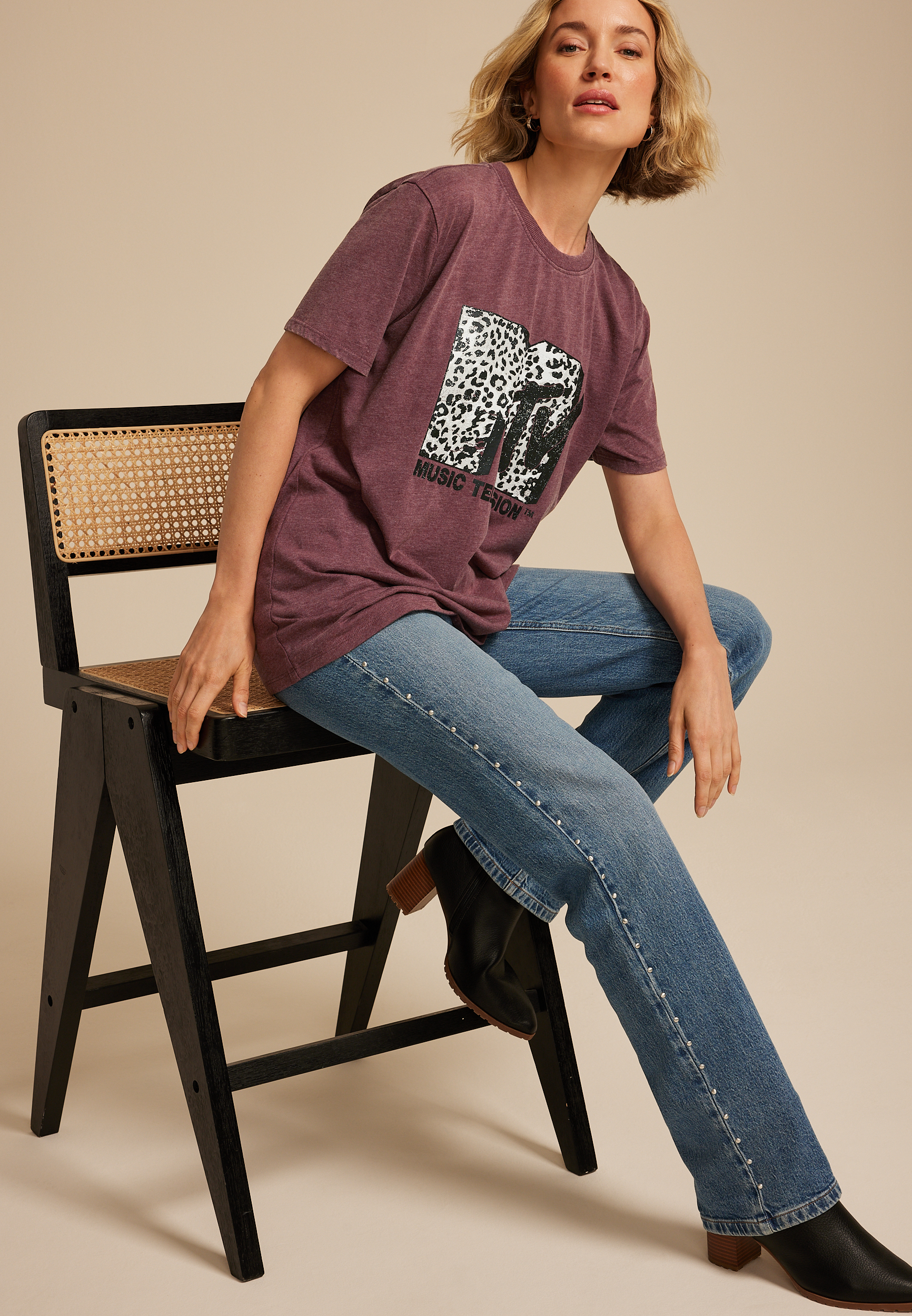MTV Animal Print Oversized Fit Graphic Tee
