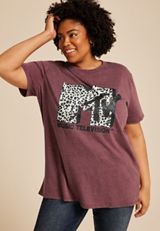 Plus Size MTV Animal Print Oversized Fit Graphic Tee, C830, small