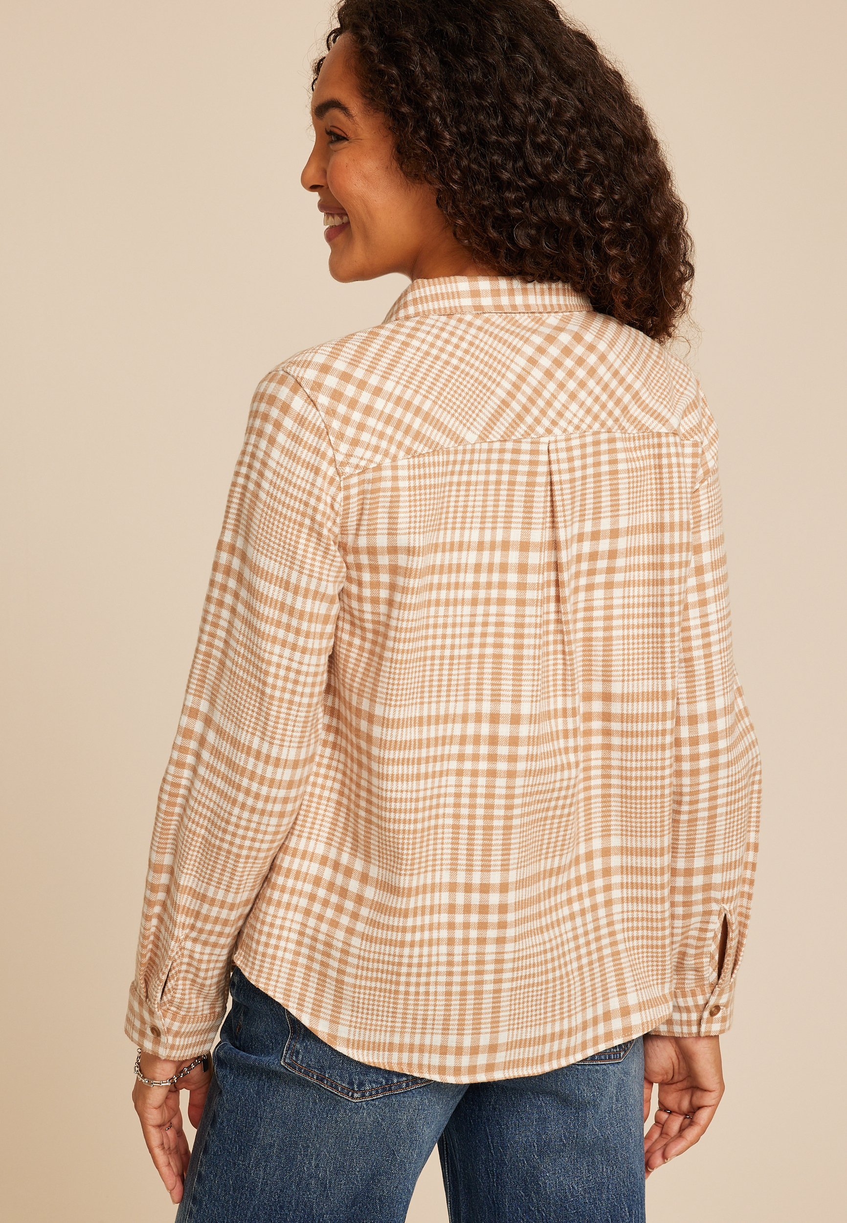 Cabin Plaid Classic Button Down Shirt, SAND GOLD COMBO, large