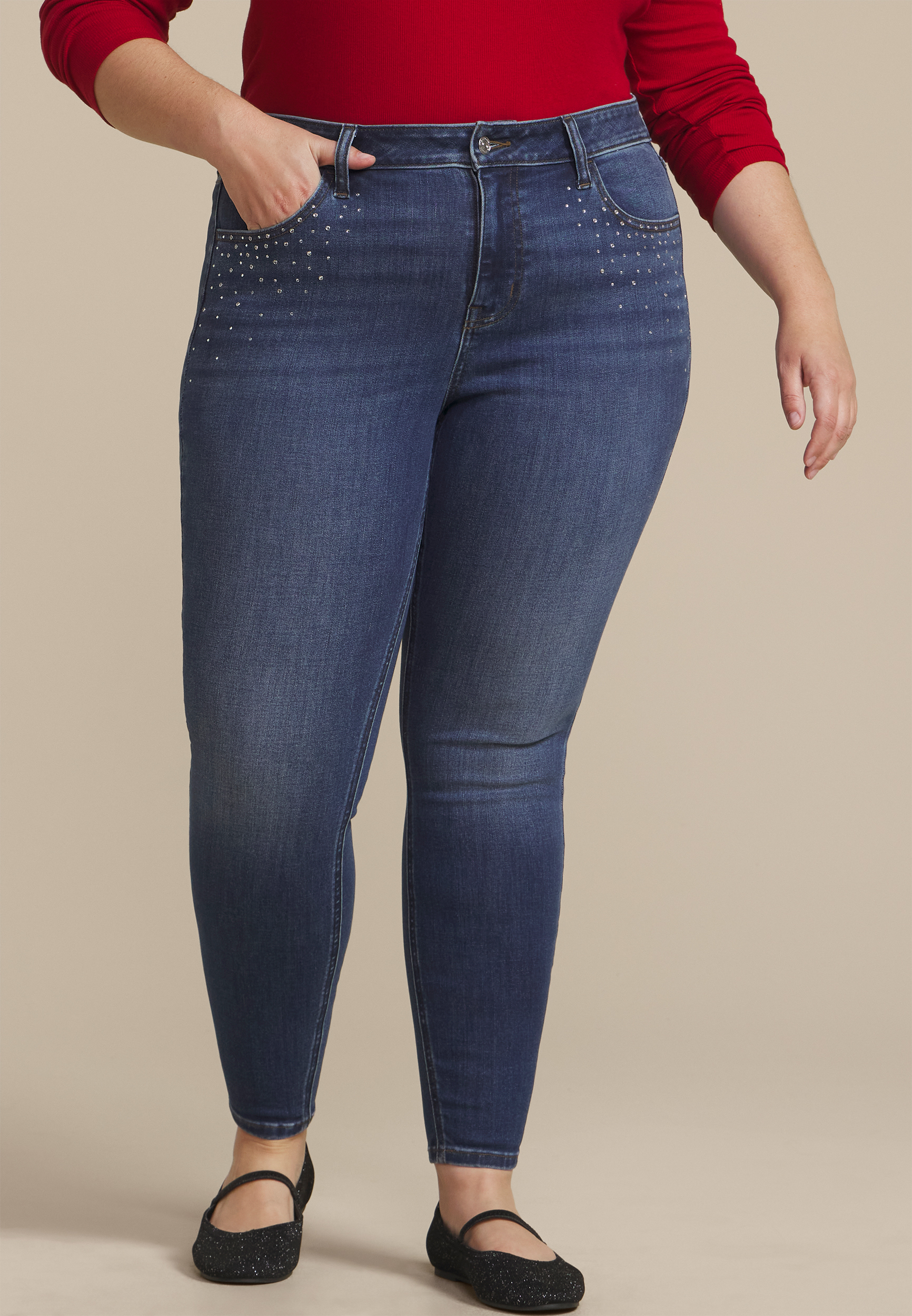 Plus Size m jeans by maurices&trade; Dark Cool Comfort Sparkle High Rise Jegging, C258, large