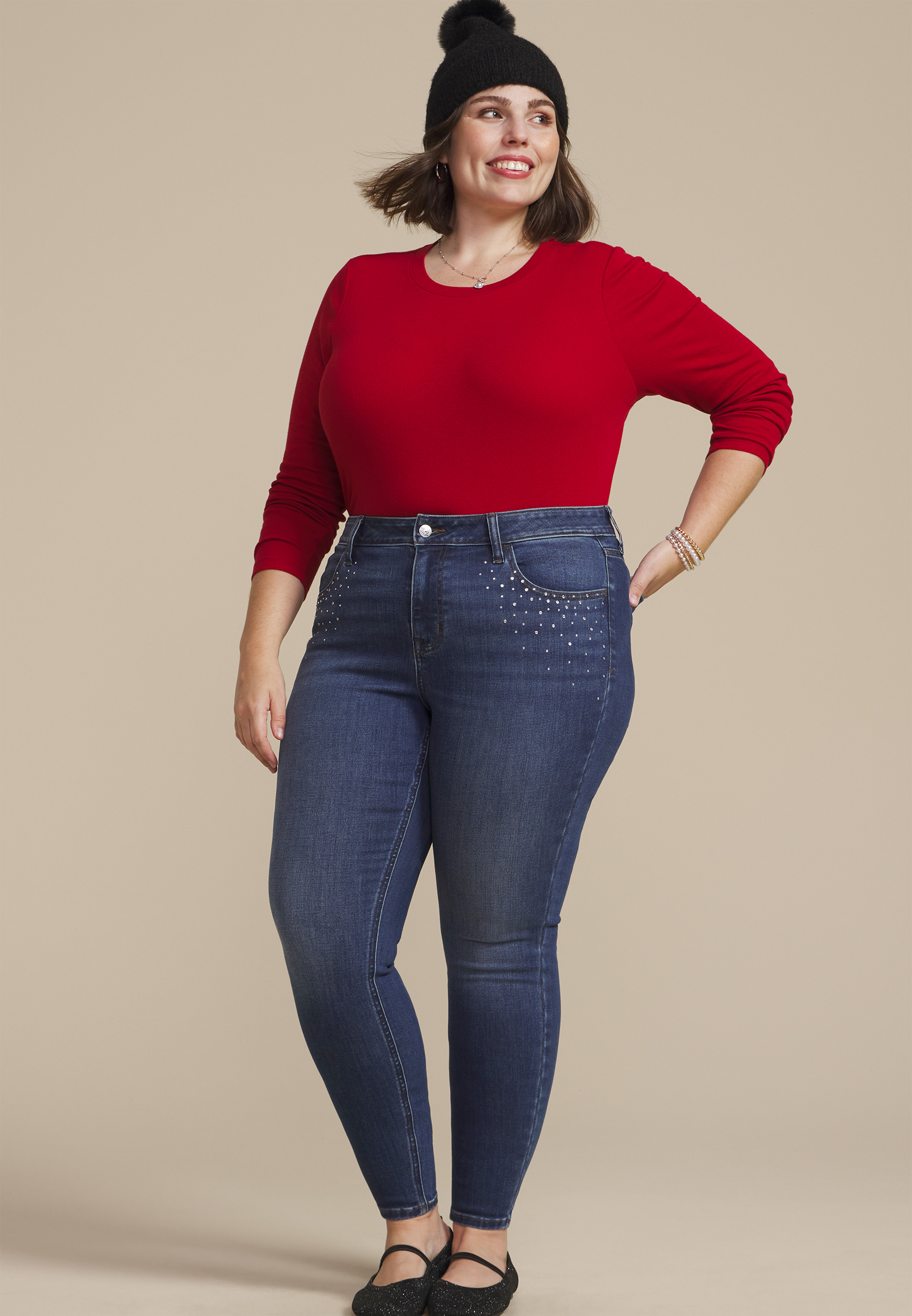 Plus Size m jeans by maurices&trade; Dark Cool Comfort Sparkle High Rise Jegging, C258, large