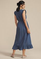 Ruffle Trim Scoop Neck Midi Dress, BERING SEA, small