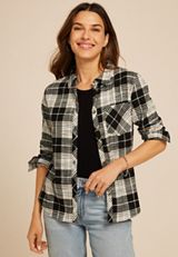 Cabin Plaid Classic Button Up Shirt, BLACK COMBO, small