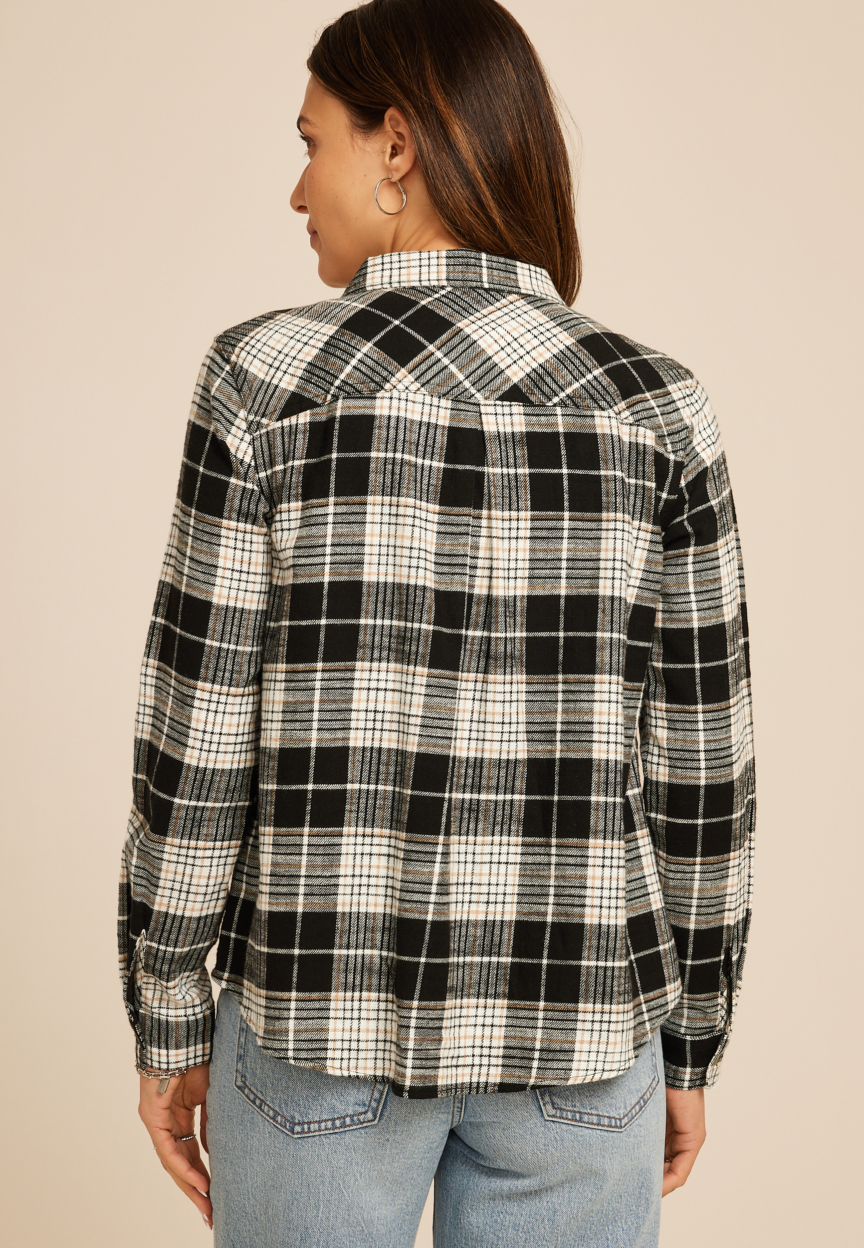 Cabin Plaid Classic Button Up Shirt, BLACK COMBO, large