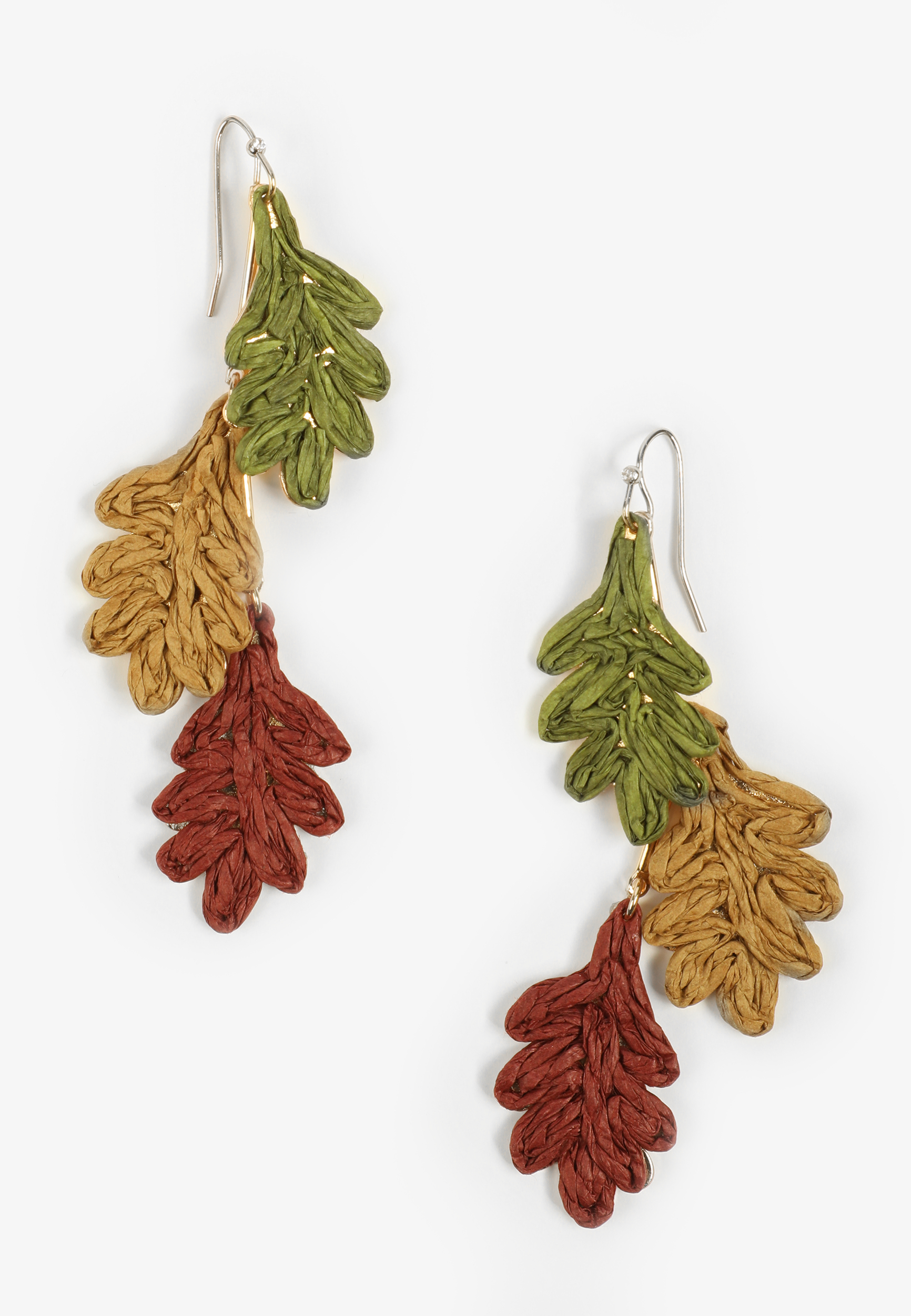 Triple Fall Leaf Raffia Drop Earrings