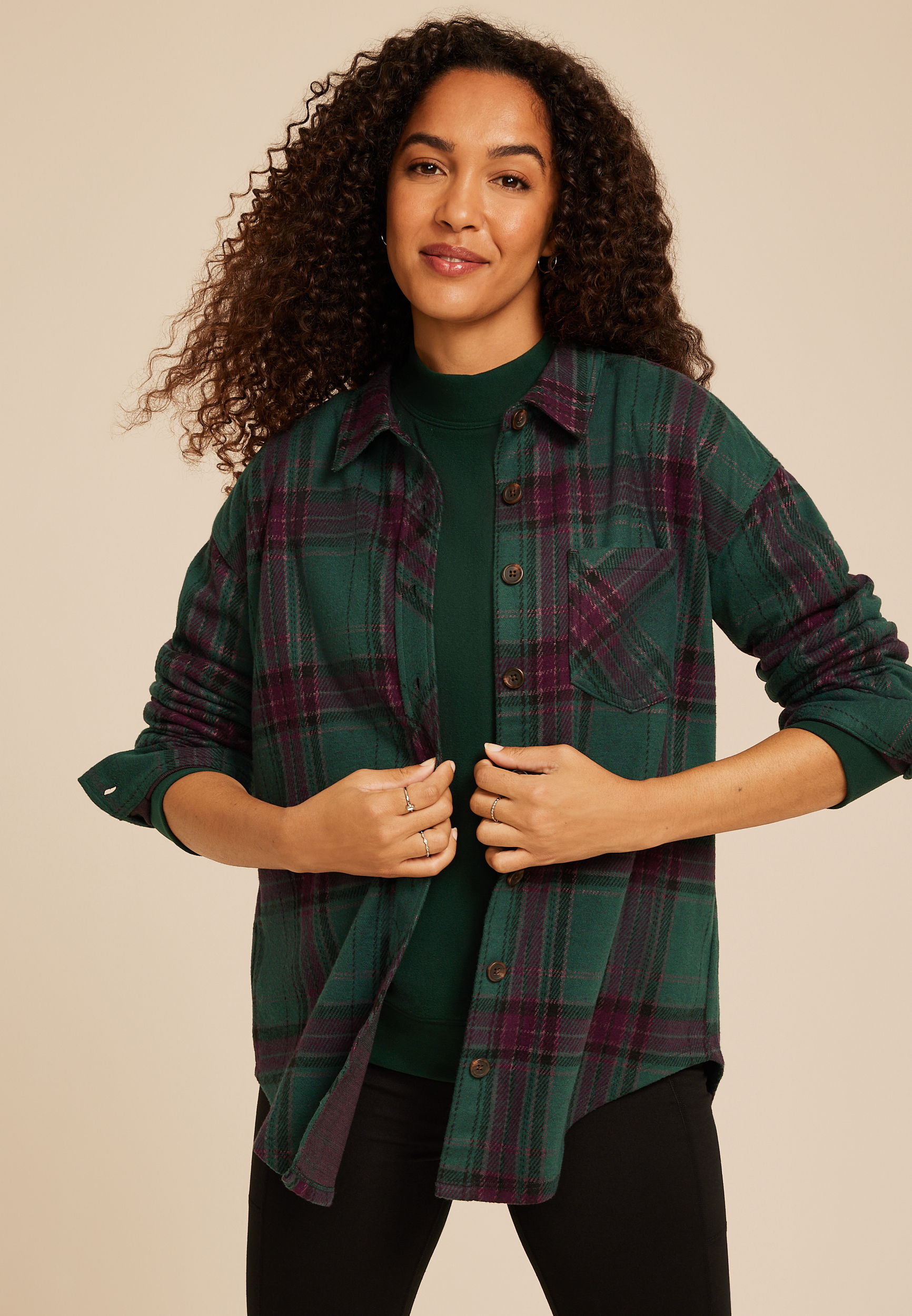 Plaid Boyfriend Tunic Button Down Shirt