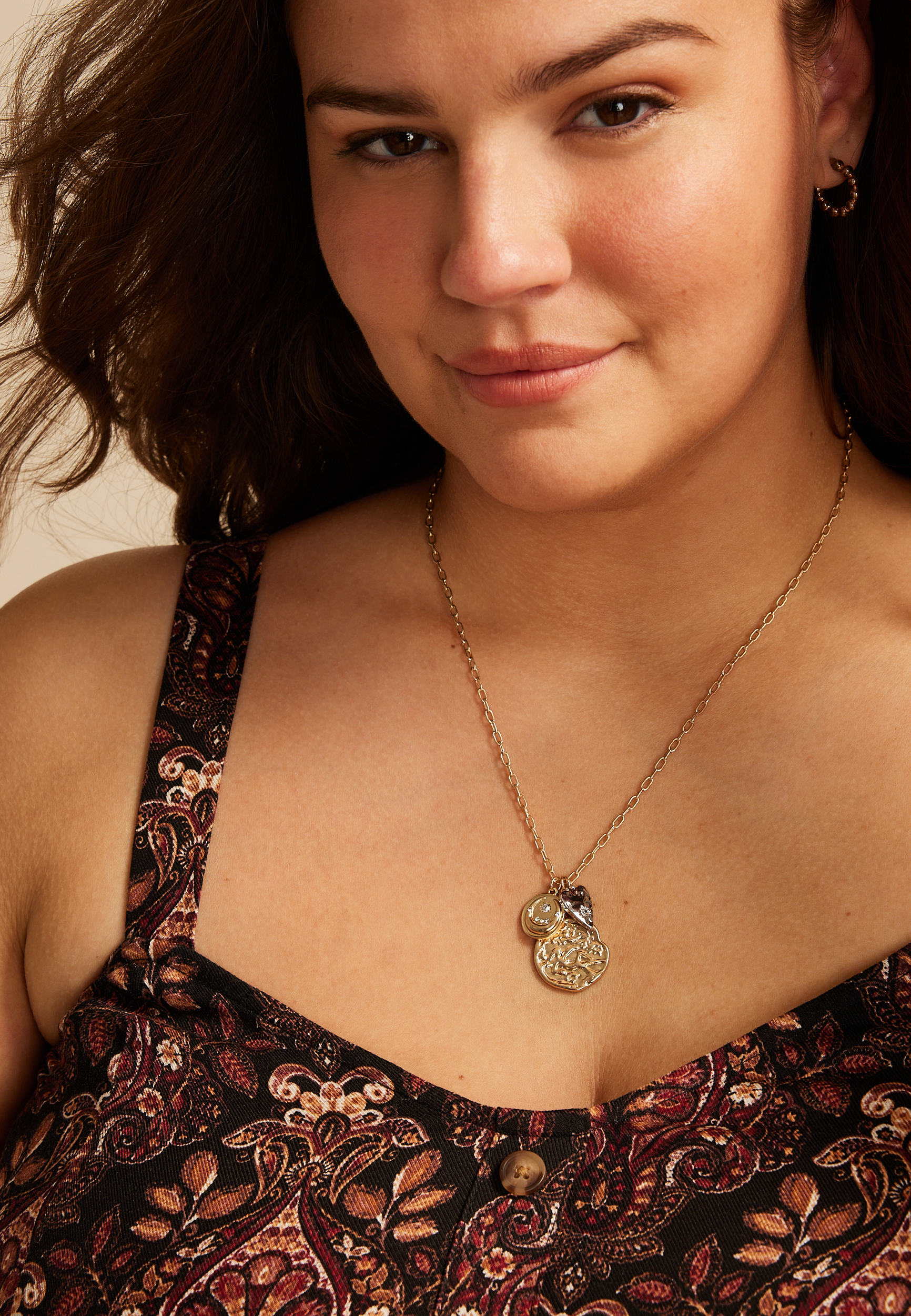 Gold Coin Cluster Necklace, GOLD, large