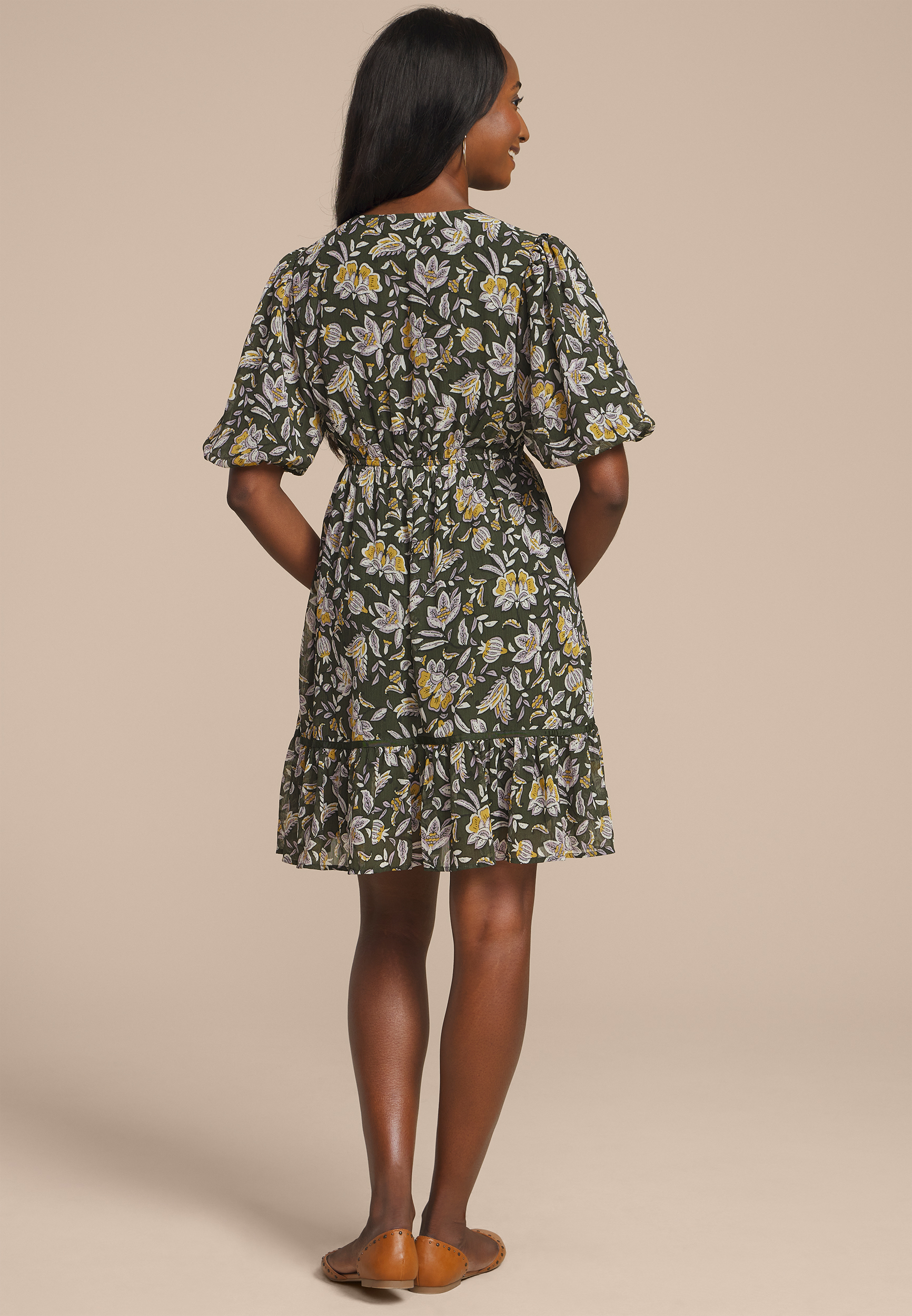 Floral Bubble Sleeve Mini Dress, C2286, large
