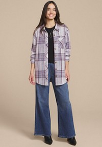 Buffalo Plaid Boyfriend Tunic Button Down Shirt