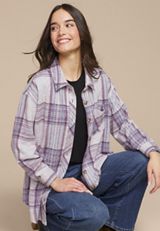 Plush Knit Purple Plaid Boyfriend Button Down Shirt, C1524, small