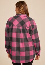 Plus Size Plush Knit Buffalo Plaid Boyfriend Button Down Shirt, C4731, small