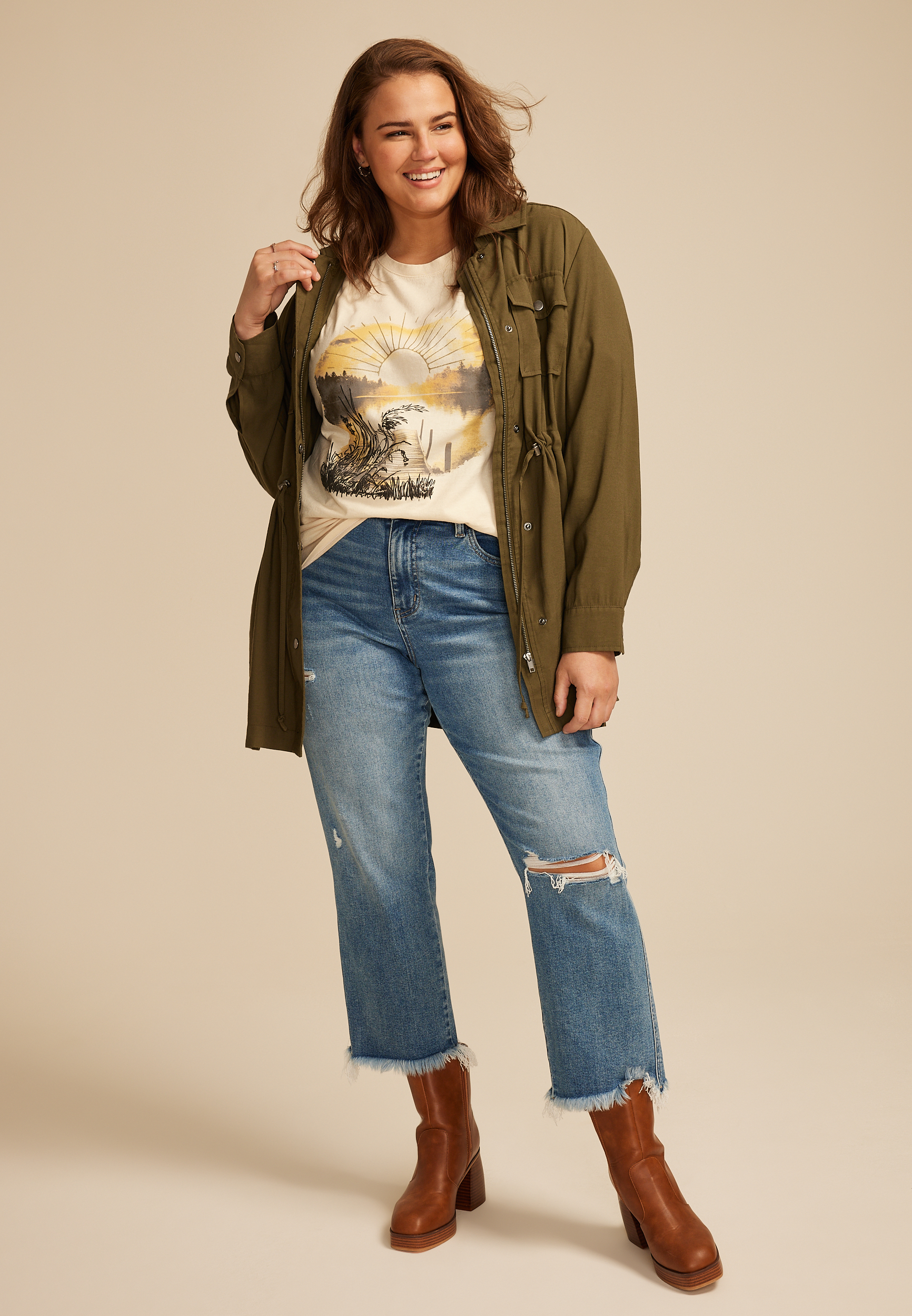 Plus Size Lakeside Scenic Relaxed Graphic Tee, C2789, large