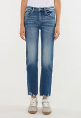 KanCan&trade; High Rise Raw Hem Straight Jean, DARK SANDBLAST, small