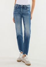 KanCan&trade; High Rise Raw Hem Straight Jean, DARK SANDBLAST, small