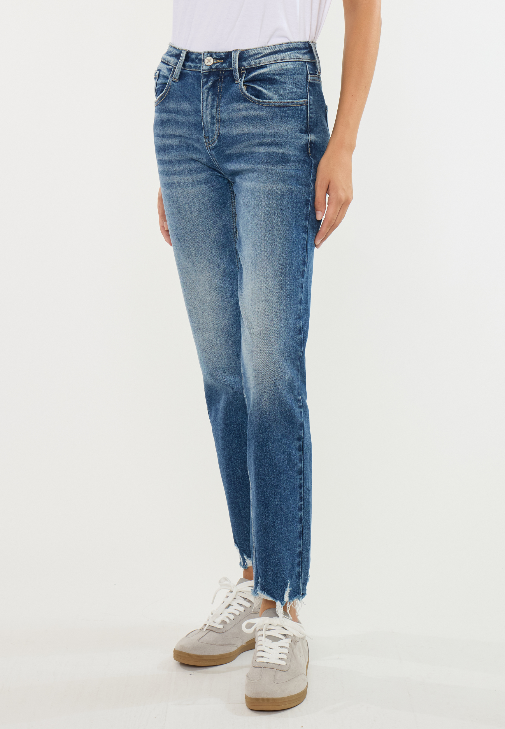 KanCan&trade; High Rise Raw Hem Straight Jean, DARK SANDBLAST, large